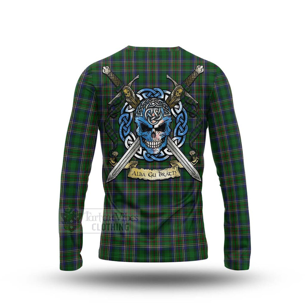 Tartan Vibes Clothing Cockburn Tartan Long Sleeve T-Shirt with Family Crest Celtic Skull Style