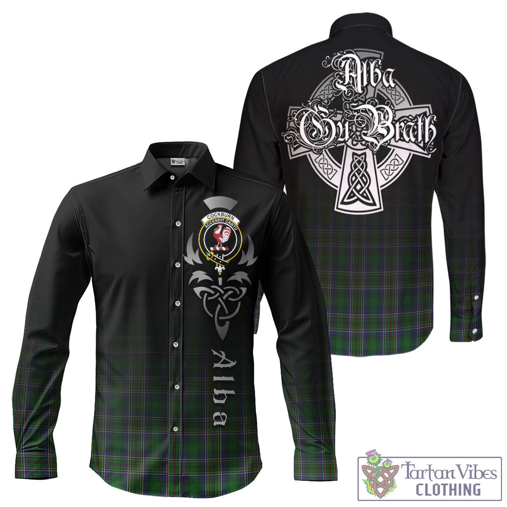 Tartan Vibes Clothing Cockburn Tartan Long Sleeve Button Up Featuring Alba Gu Brath Family Crest Celtic Inspired