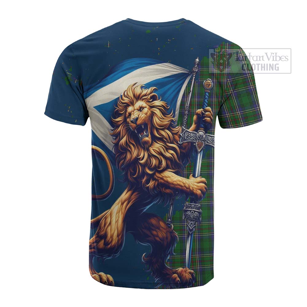 Tartan Vibes Clothing Cockburn Tartan Family Crest Cotton T-shirt with Scottish Majestic Lion