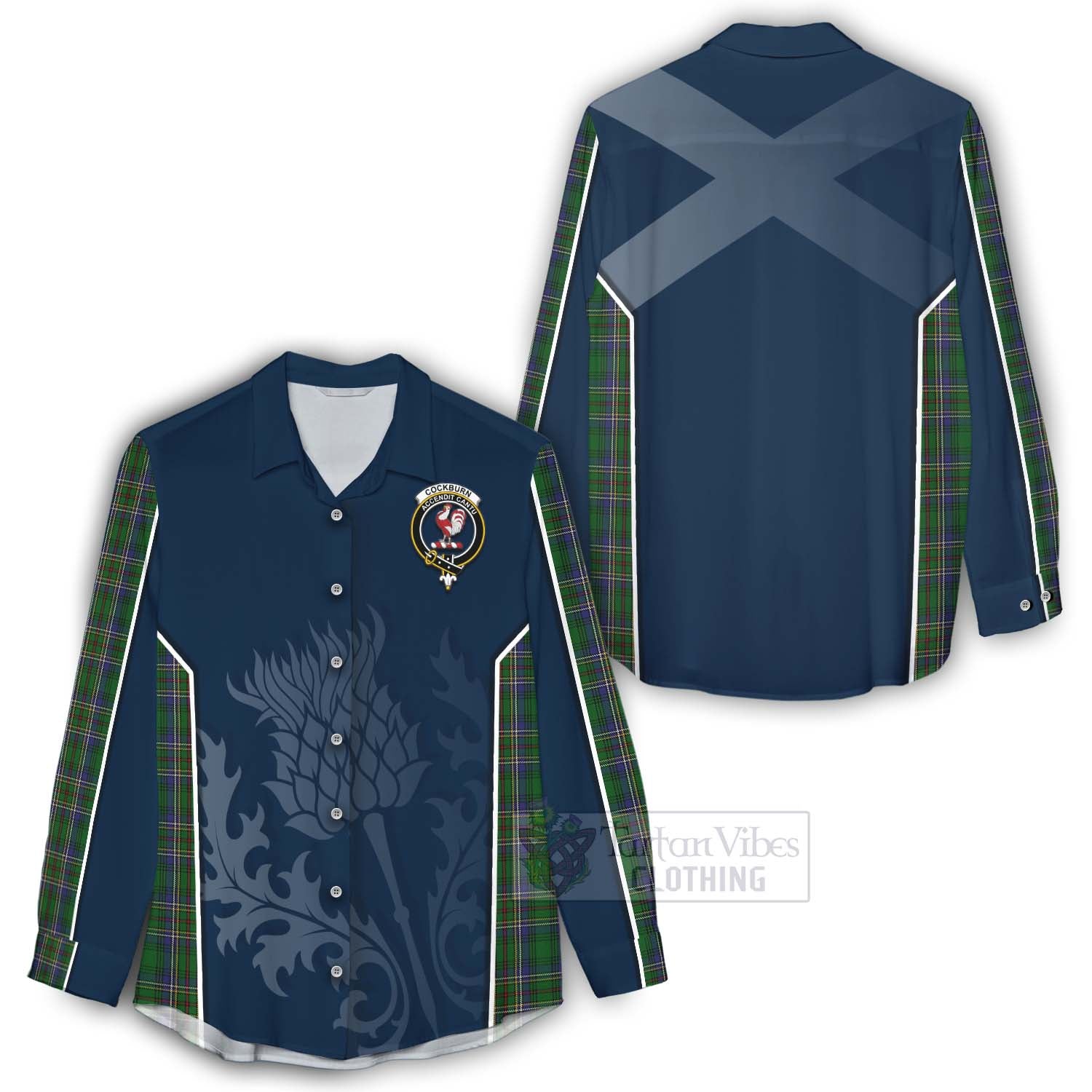 Tartan Vibes Clothing Cockburn Tartan Women's Casual Shirt with Family Crest and Scottish Thistle Vibes Sport Style