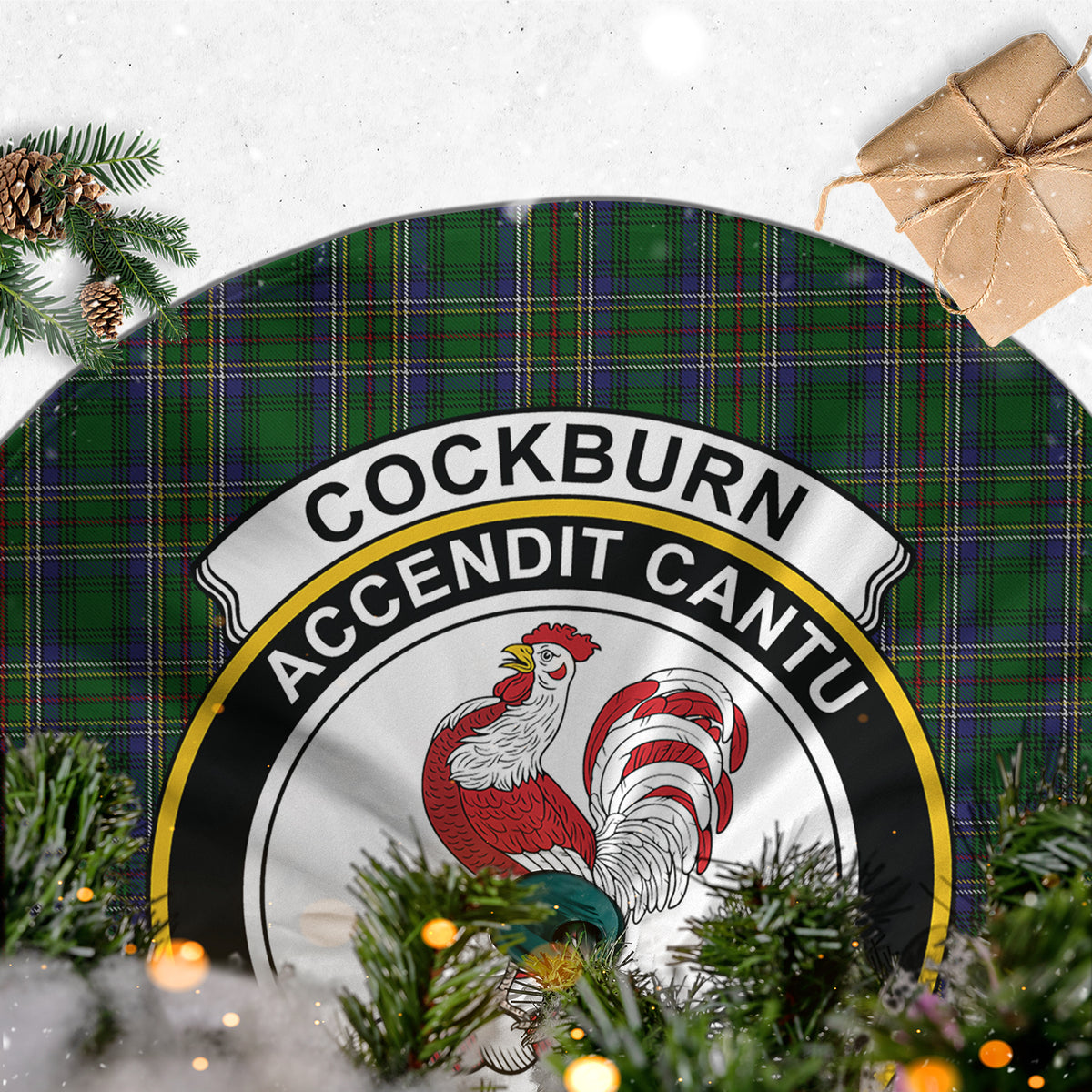 Cockburn Tartan Christmas Tree Skirt with Family Crest - Tartan Vibes Clothing