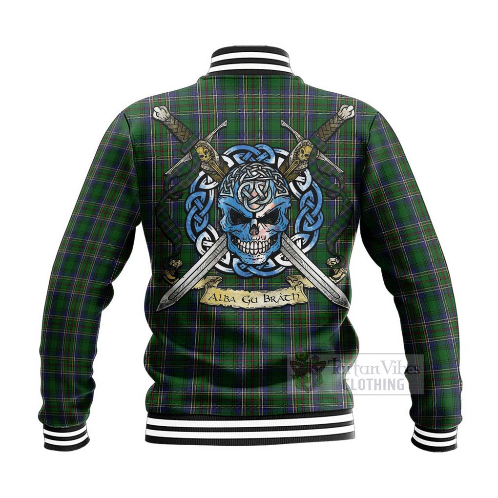 Tartan Vibes Clothing Cockburn Tartan Baseball Jacket with Family Crest Celtic Skull Style