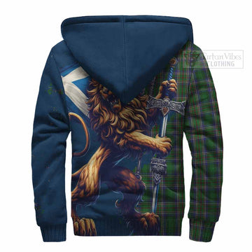 Cockburn Tartan Family Crest Sherpa Hoodie with Scottish Majestic Lion