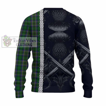 Cockburn Tartan Knitted Sweater with Family Crest Cross Sword Thistle Celtic Vibes