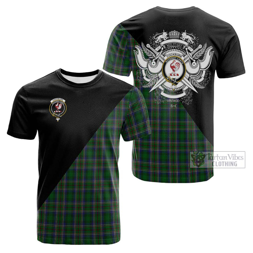 Tartan Vibes Clothing Cockburn Tartan Cotton T-shirt with Family Crest and Military Logo Style