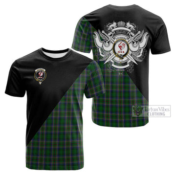 Cockburn Tartan Cotton T-shirt with Family Crest and Military Logo Style