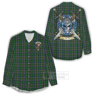 Cockburn Tartan Women's Casual Shirt with Family Crest Celtic Skull Style