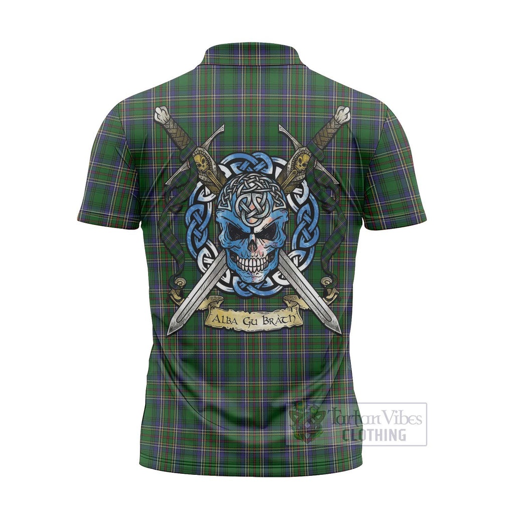 Tartan Vibes Clothing Cockburn Tartan Zipper Polo Shirt with Family Crest Celtic Skull Style