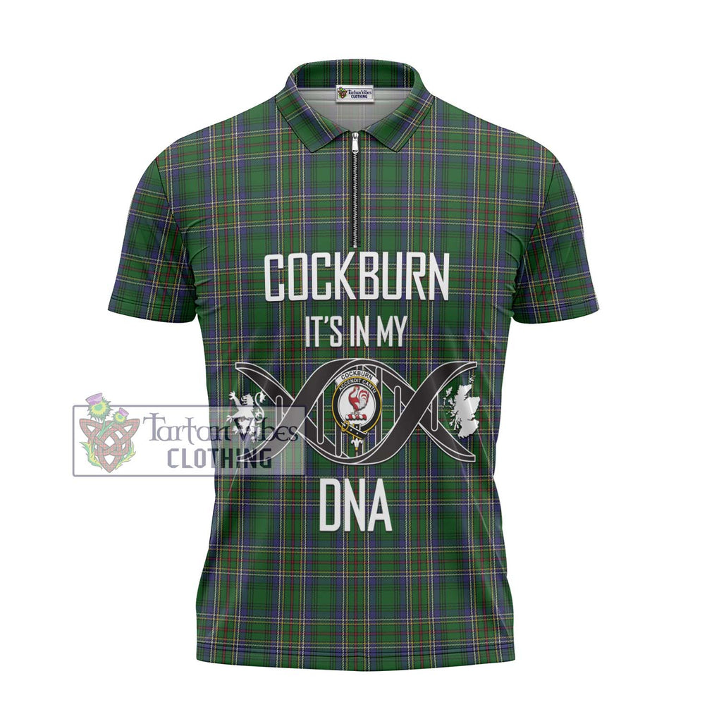 Cockburn Tartan Zipper Polo Shirt with Family Crest DNA In Me Style - Tartanvibesclothing Shop