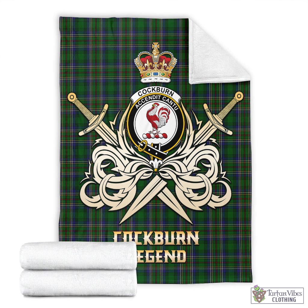 Tartan Vibes Clothing Cockburn Tartan Blanket with Clan Crest and the Golden Sword of Courageous Legacy