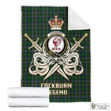 Cockburn Tartan Blanket with Clan Crest and the Golden Sword of Courageous Legacy