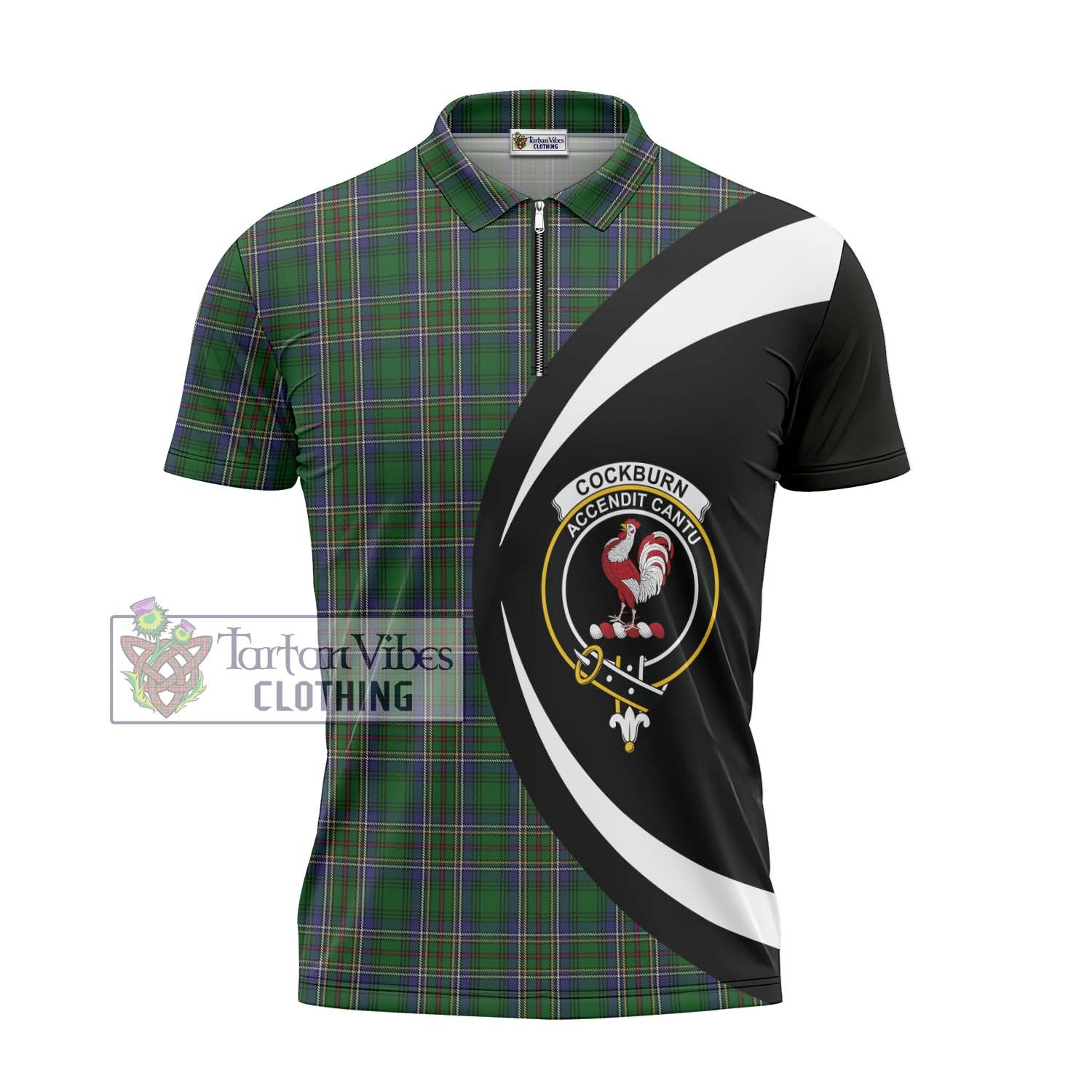 Tartan Vibes Clothing Cockburn Tartan Zipper Polo Shirt with Family Crest Circle Style