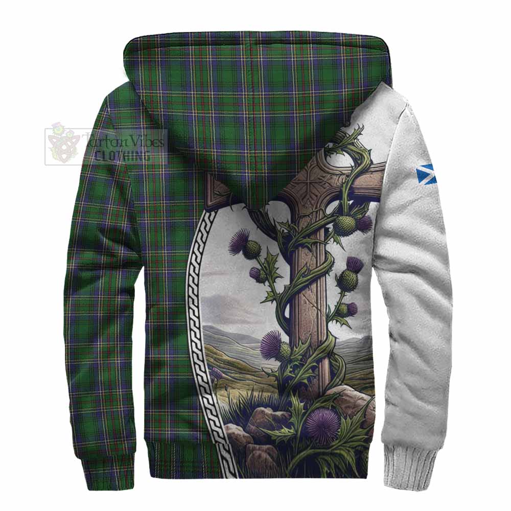 Tartan Vibes Clothing Cockburn Tartan Sherpa Hoodie with Family Crest and St. Andrew's Cross Accented by Thistle Vines