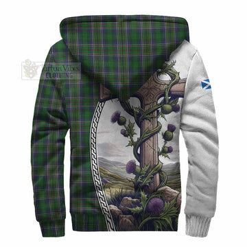 Cockburn Tartan Sherpa Hoodie with Family Crest and St. Andrew's Cross Accented by Thistle Vines