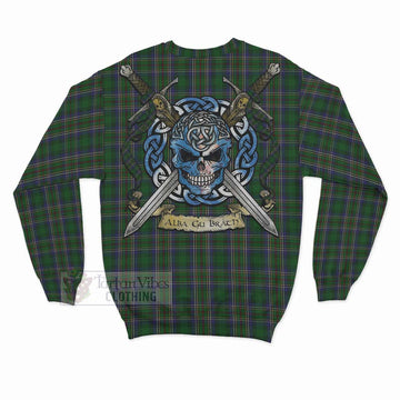 Cockburn Tartan Sweatshirt with Family Crest Celtic Skull Style