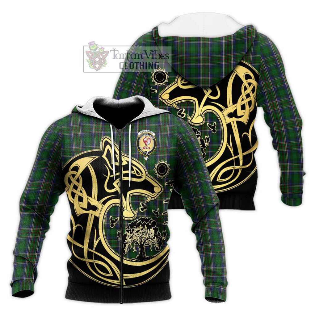 Cockburn Tartan Knitted Hoodie with Family Crest Celtic Wolf Style Unisex Knitted Zip Hoodie - Tartan Vibes Clothing