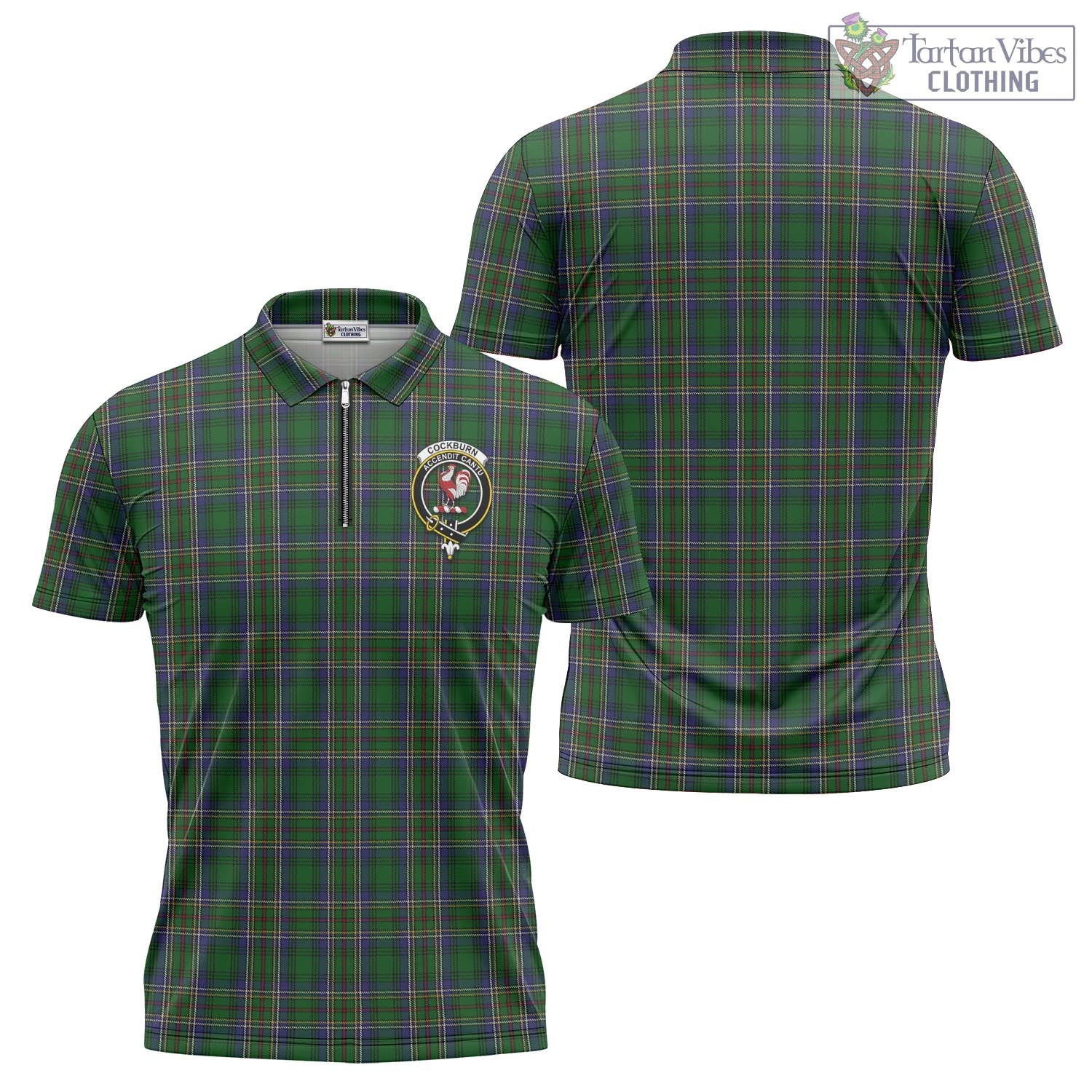 Tartan Vibes Clothing Cockburn Tartan Zipper Polo Shirt with Family Crest