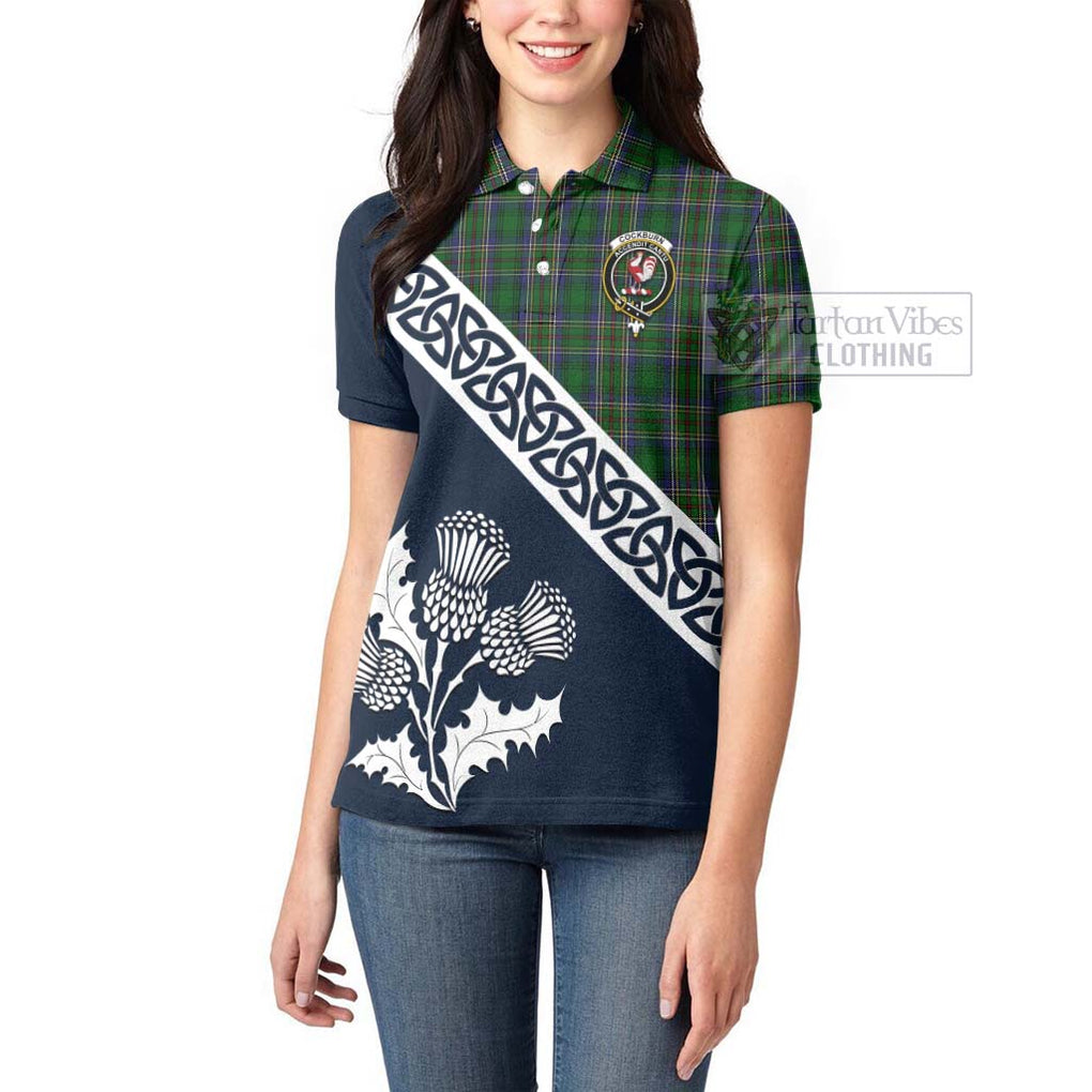 Tartan Vibes Clothing Cockburn Tartan Women's Polo Shirt Featuring Thistle and Scotland Map