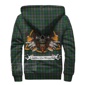 Cockburn Tartan Sherpa Hoodie with Family Crest and Bearded Skull Holding Bottles of Whiskey