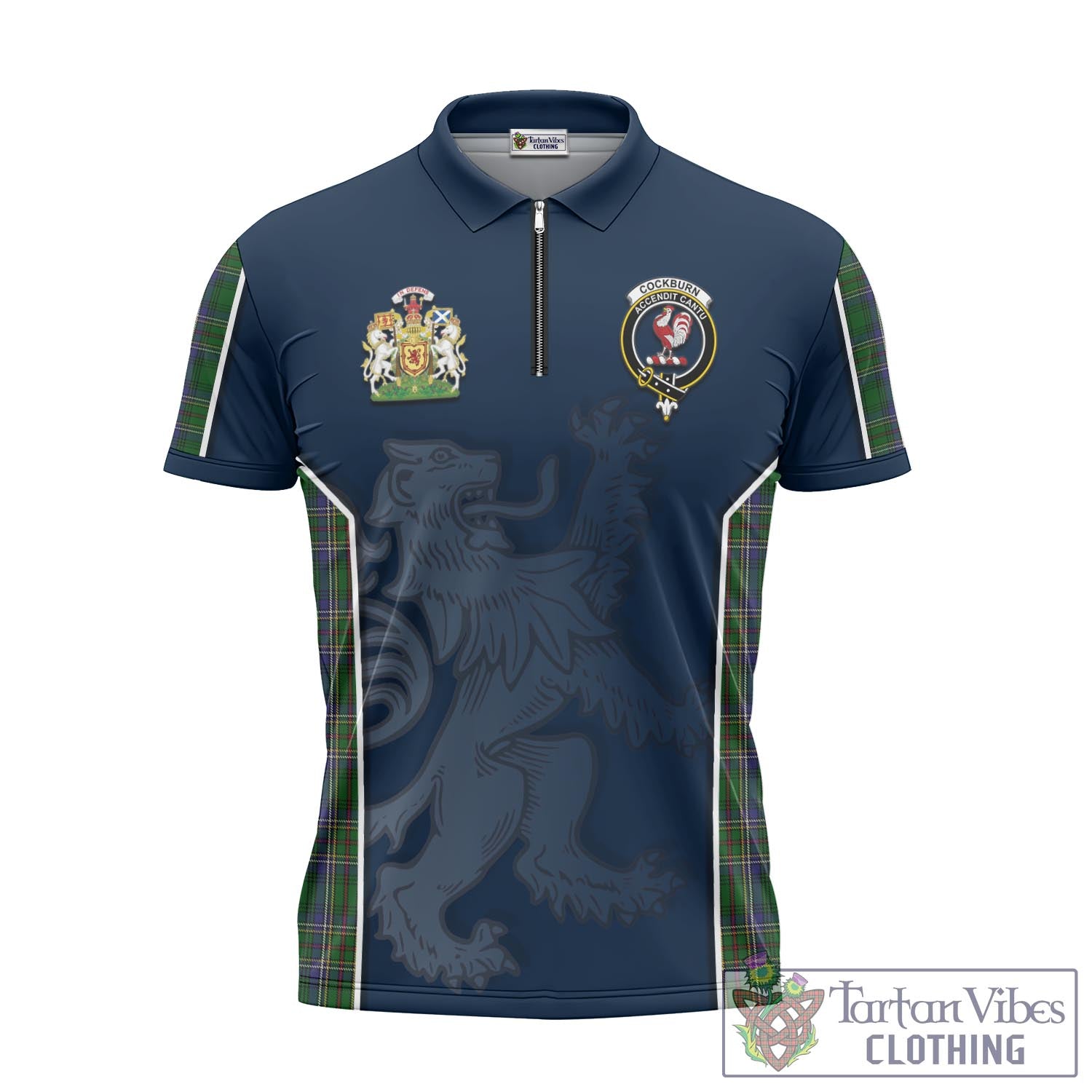 Tartan Vibes Clothing Cockburn Tartan Zipper Polo Shirt with Family Crest and Lion Rampant Vibes Sport Style