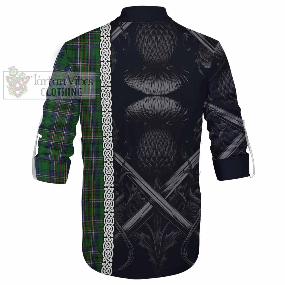 Tartan Vibes Clothing Cockburn Tartan Ghillie Kilt Shirt with Family Crest Cross Sword Thistle Celtic Vibes