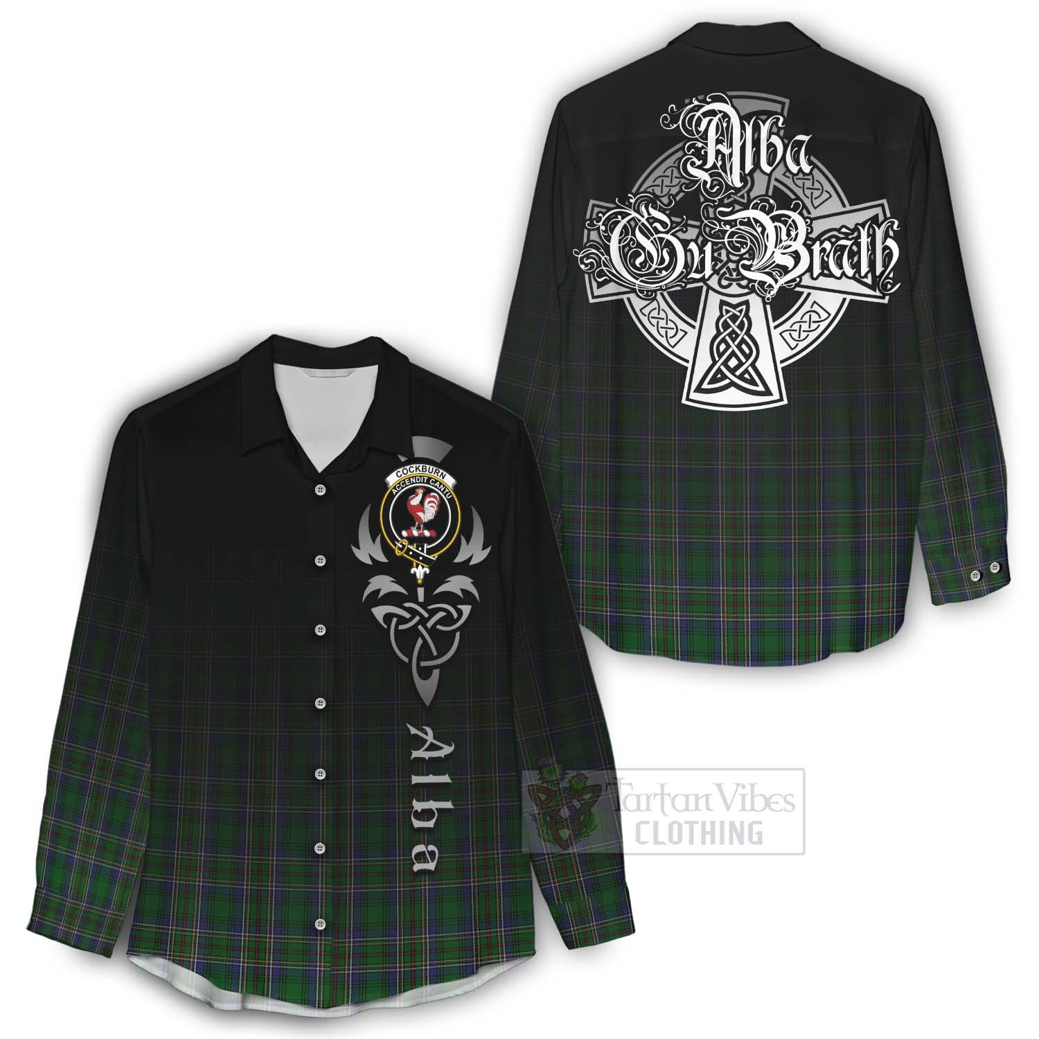 Tartan Vibes Clothing Cockburn Tartan Women's Casual Shirt Featuring Alba Gu Brath Family Crest Celtic Inspired