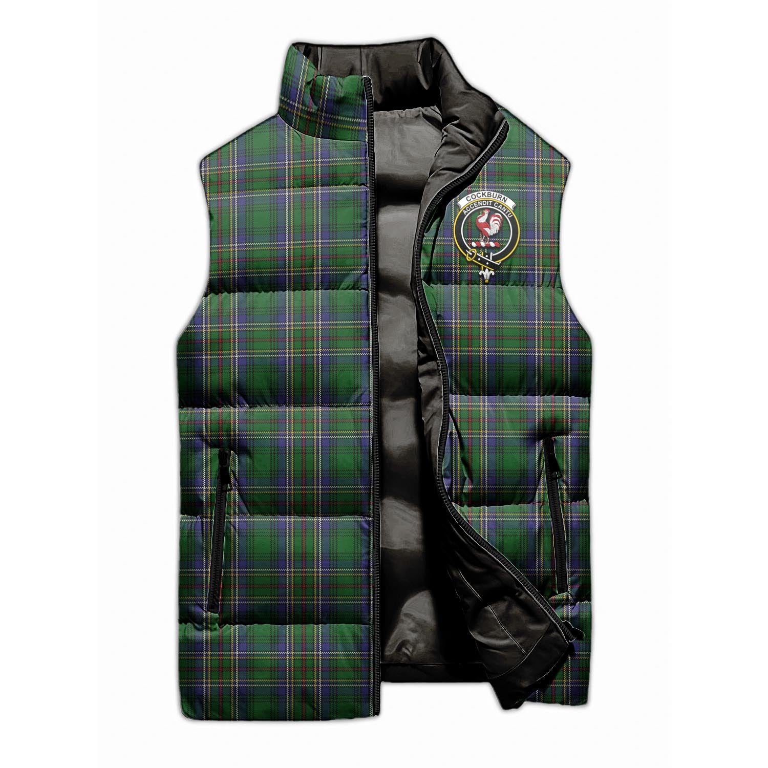 Cockburn Tartan Sleeveless Puffer Jacket with Family Crest - Tartanvibesclothing