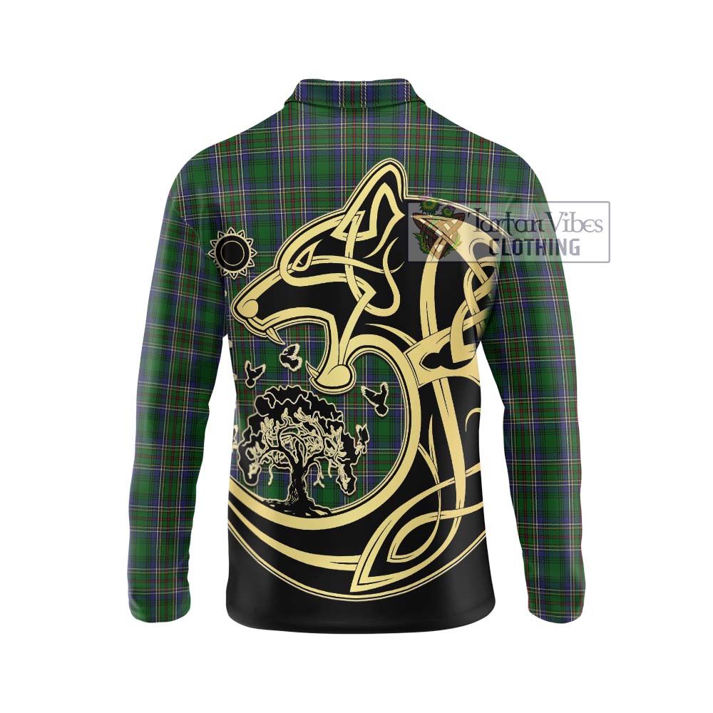 Cockburn Tartan Long Sleeve Polo Shirt with Family Crest Celtic Wolf Style - Tartanvibesclothing Shop