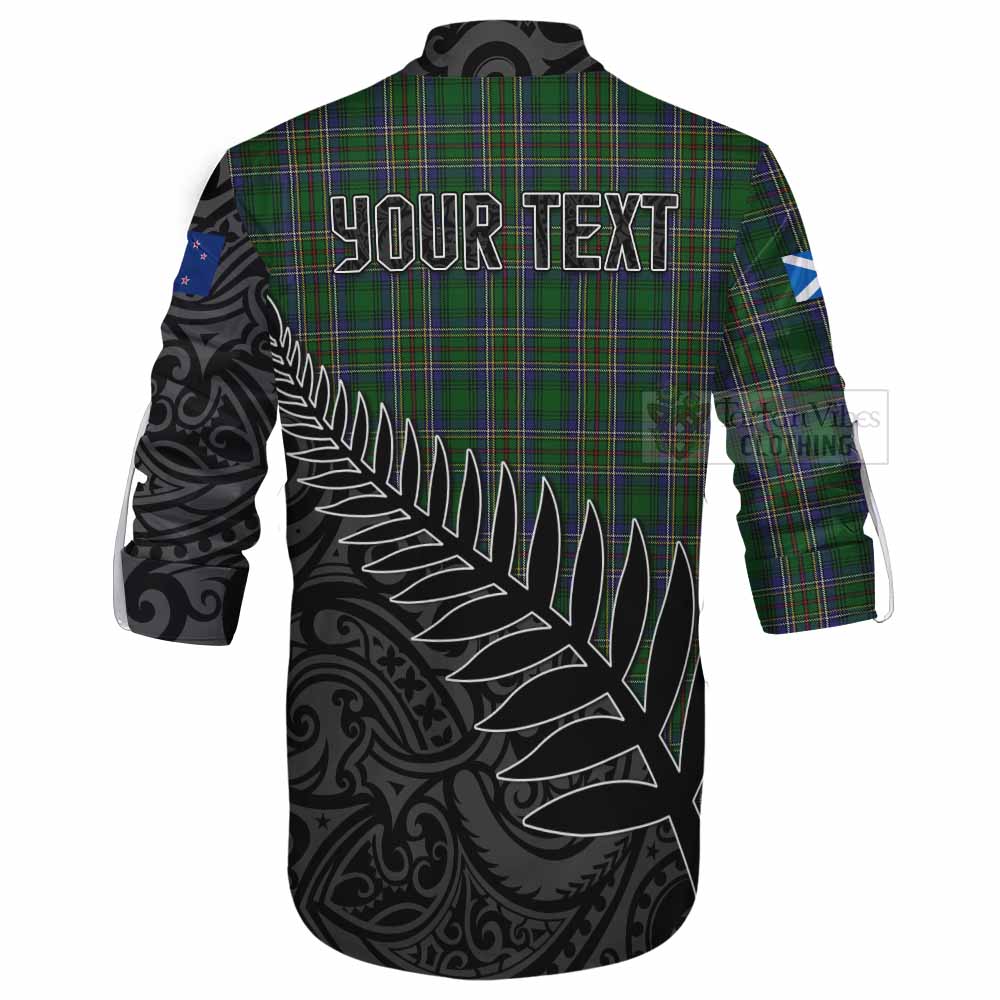 Tartan Vibes Clothing Cockburn Crest Tartan Ghillie Kilt Shirt with New Zealand Silver Fern Half Style