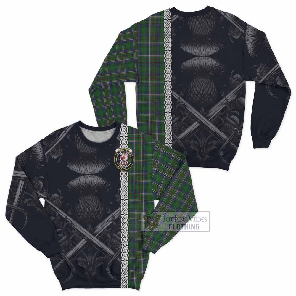 Tartan Vibes Clothing Cockburn Tartan Sweatshirt with Family Crest Cross Sword Thistle Celtic Vibes