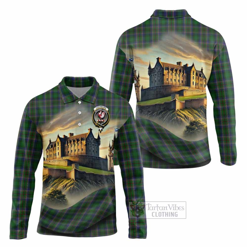 Cockburn Tartan Family Crest Long Sleeve Polo Shirt with Scottish Ancient Castle Style - Tartan Vibes Clothing