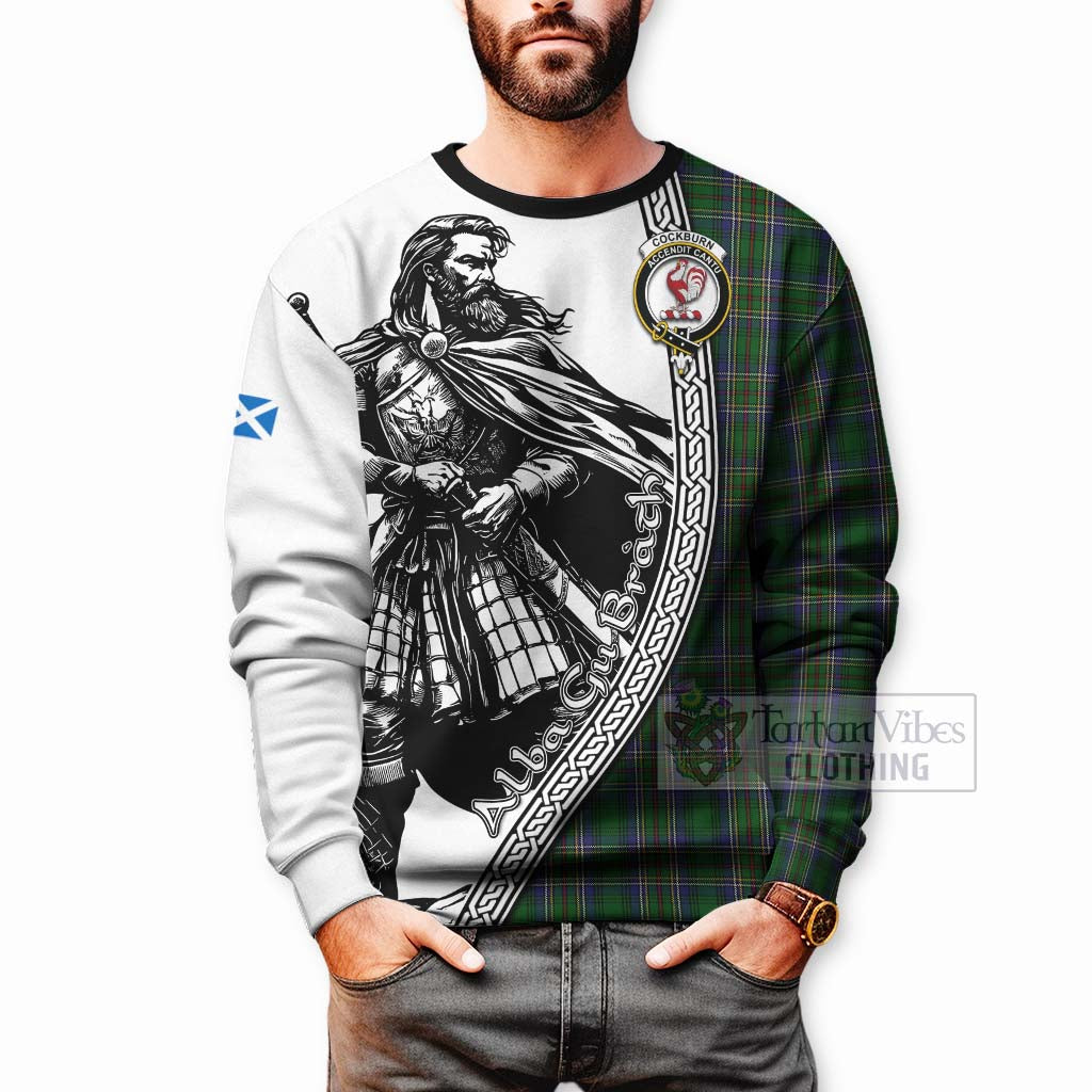 Tartan Vibes Clothing Cockburn Tartan Clan Crest Sweatshirt with Highlander Warrior Celtic Style