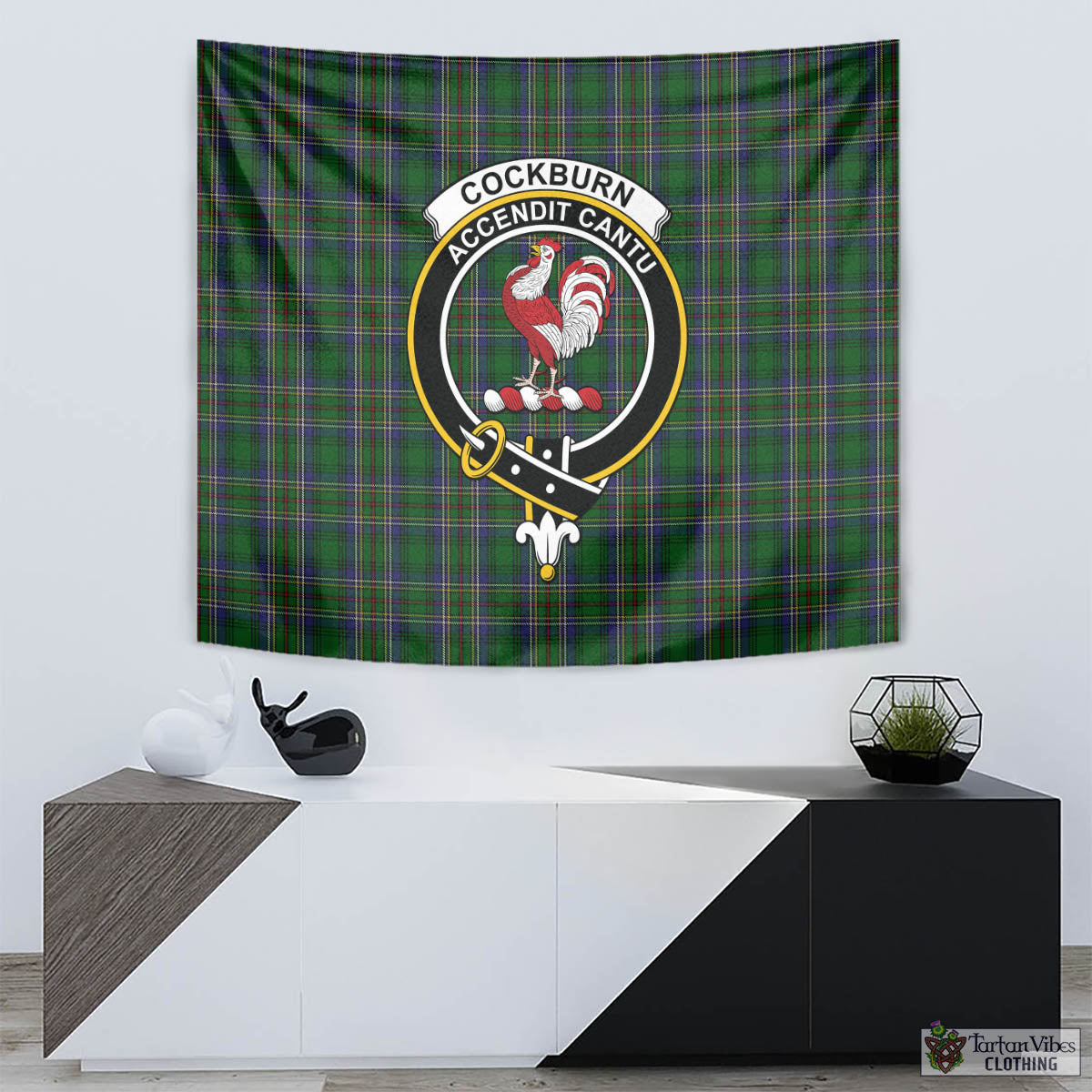 Tartan Vibes Clothing Cockburn Tartan Tapestry Wall Hanging and Home Decor for Room with Family Crest