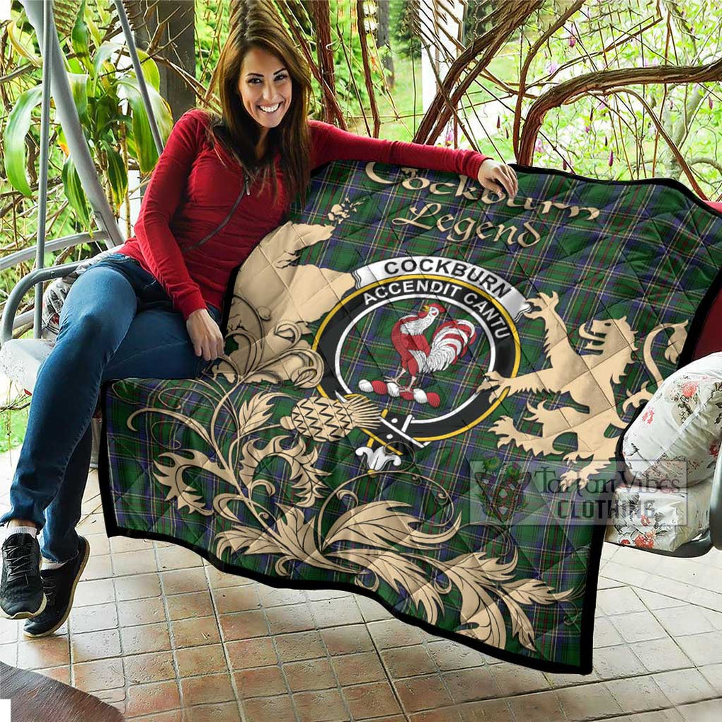 Tartan Vibes Clothing Cockburn Tartan Quilt with Family Crest and Scottish Symbol Style