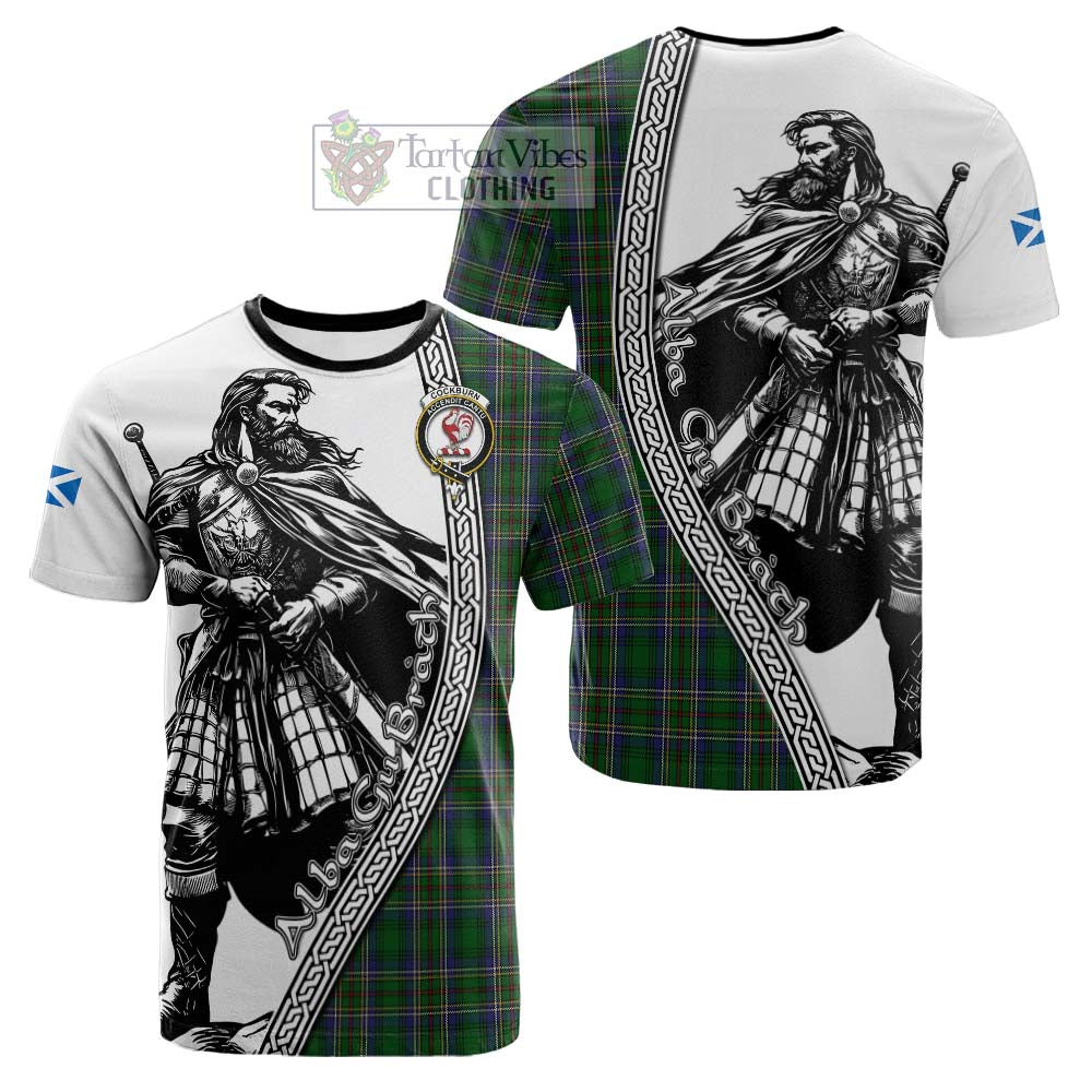 Cockburn Tartan Clan Crest Cotton T-shirt with Highlander Warrior Celtic Style