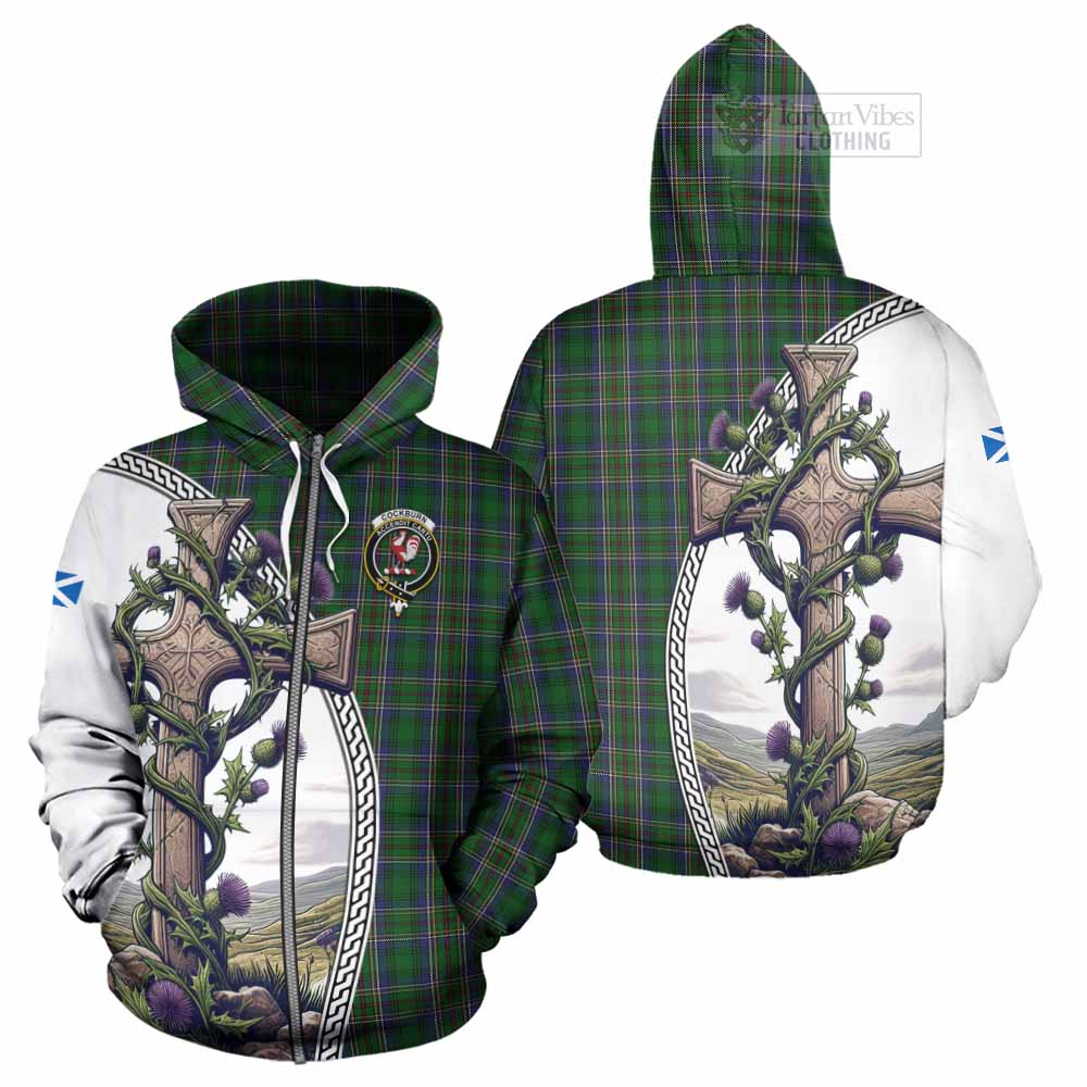 Tartan Vibes Clothing Cockburn Tartan Hoodie with Family Crest and St. Andrew's Cross Accented by Thistle Vines