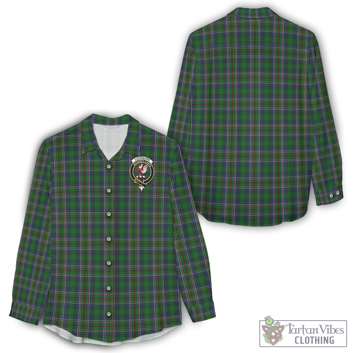 Tartan Vibes Clothing Cockburn Tartan Womens Casual Shirt with Family Crest