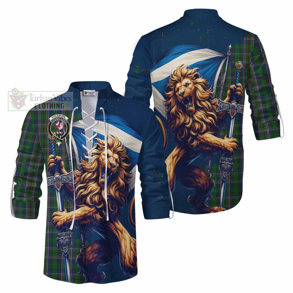 Tartan Vibes Clothing Cockburn Tartan Family Crest Ghillie Kilt Shirt with Scottish Majestic Lion