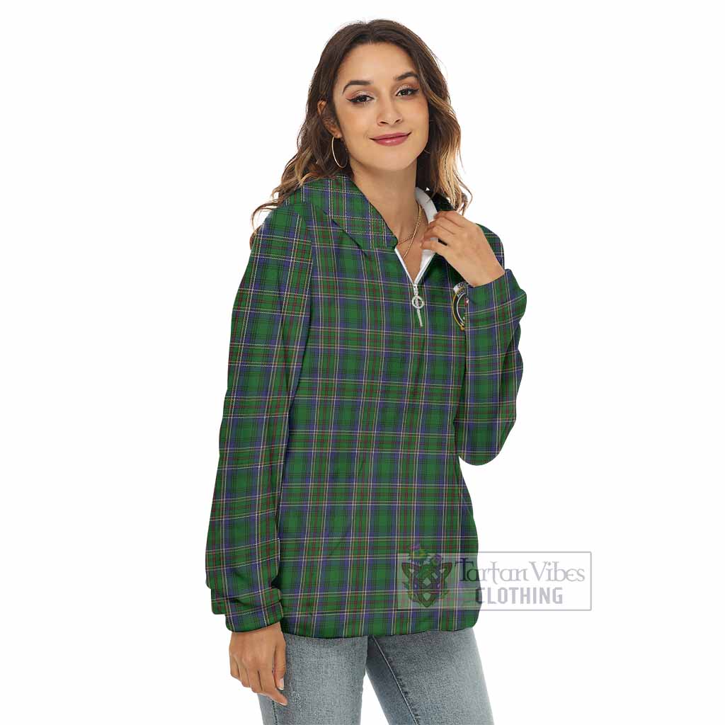 Cockburn Tartan Women's Borg Fleece Hoodie with Half Zip with Family Crest - Tartan Vibes Clothing