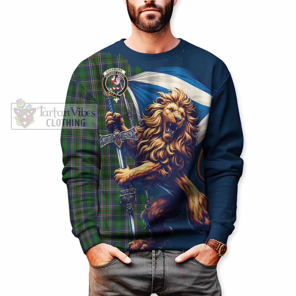 Tartan Vibes Clothing Cockburn Tartan Family Crest Sweatshirt with Scottish Majestic Lion