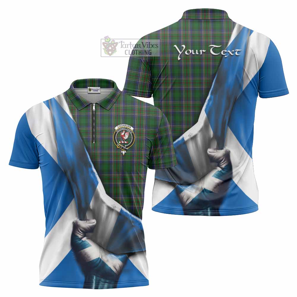 Tartan Vibes Clothing Cockburn Tartan Zipper Polo Shirt with Family Crest Scotland Patriotic Style