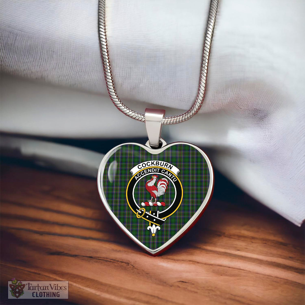 Cockburn Tartan Heart Necklace with Family Crest - Tartan Vibes Clothing