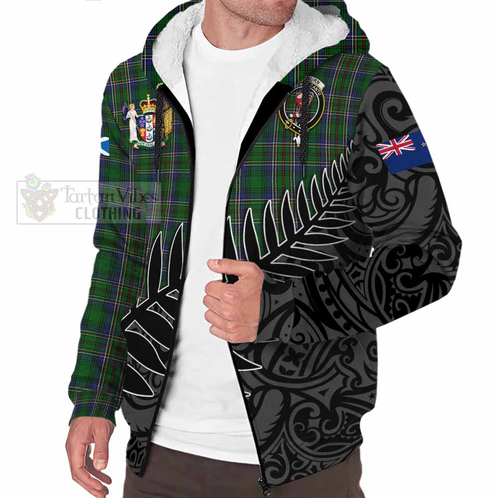 Tartan Vibes Clothing Cockburn Crest Tartan Sherpa Hoodie with New Zealand Silver Fern Half Style