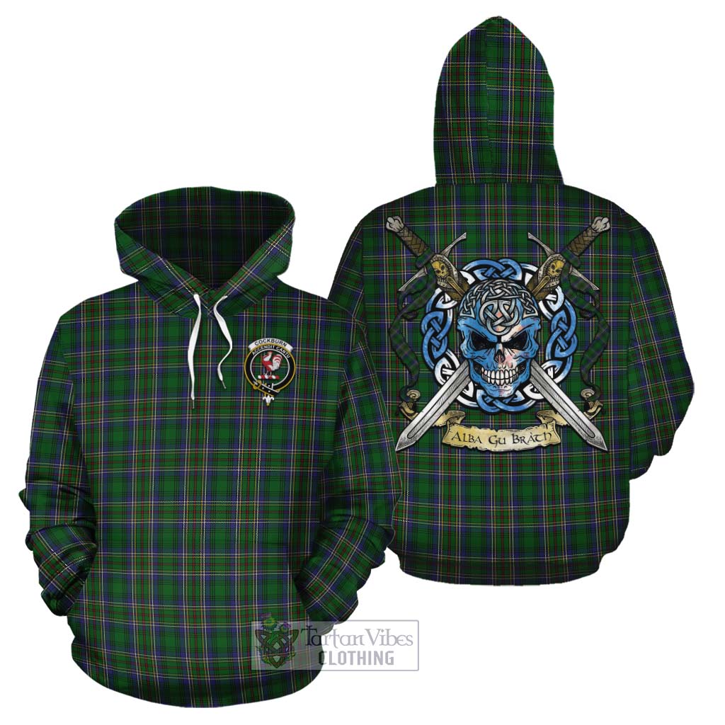 Tartan Vibes Clothing Cockburn Tartan Cotton Hoodie with Family Crest Celtic Skull Style