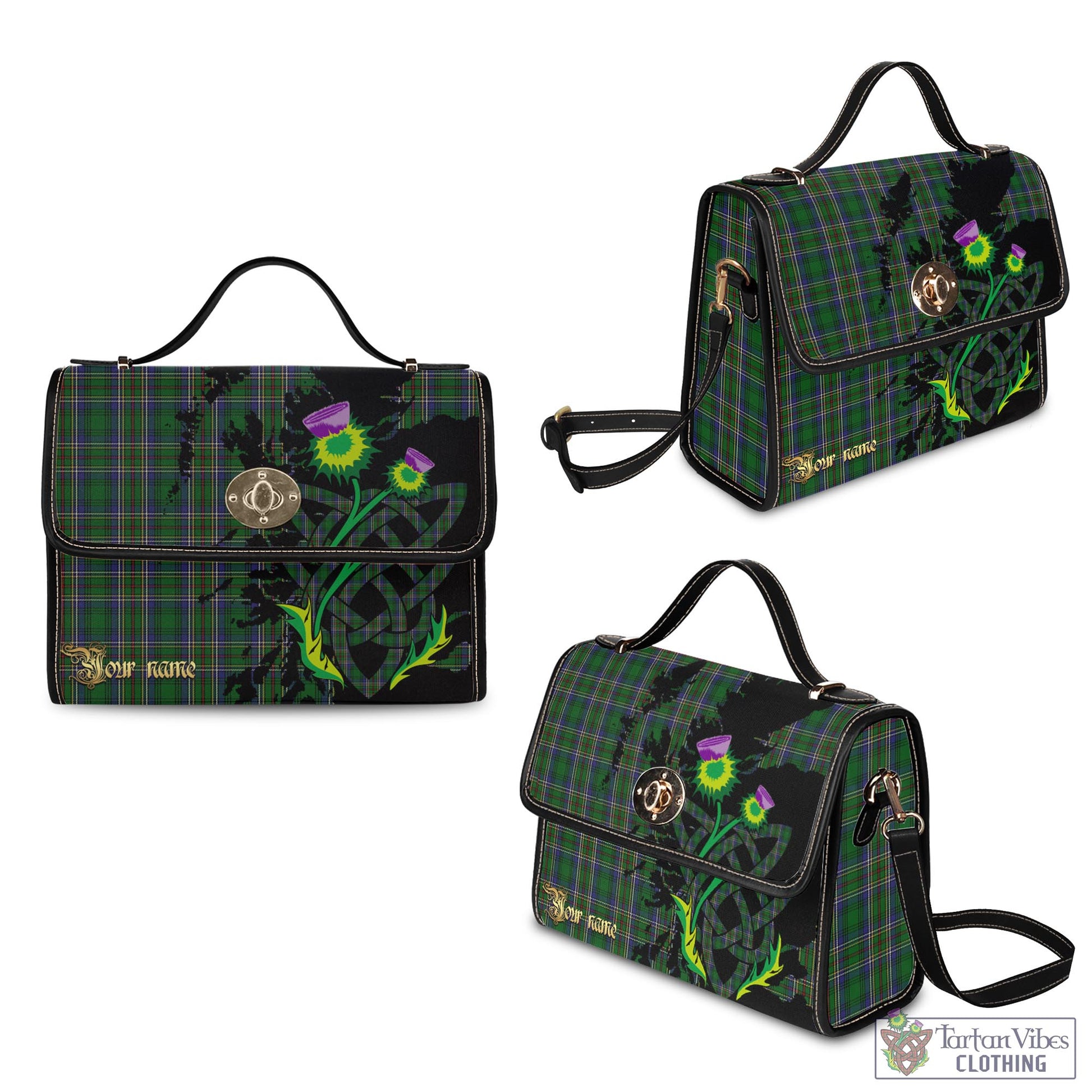 Tartan Vibes Clothing Cockburn Tartan Waterproof Canvas Bag with Scotland Map and Thistle Celtic Accents