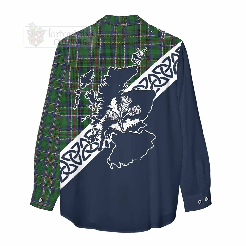 Tartan Vibes Clothing Cockburn Tartan Women's Casual Shirt Featuring Thistle and Scotland Map