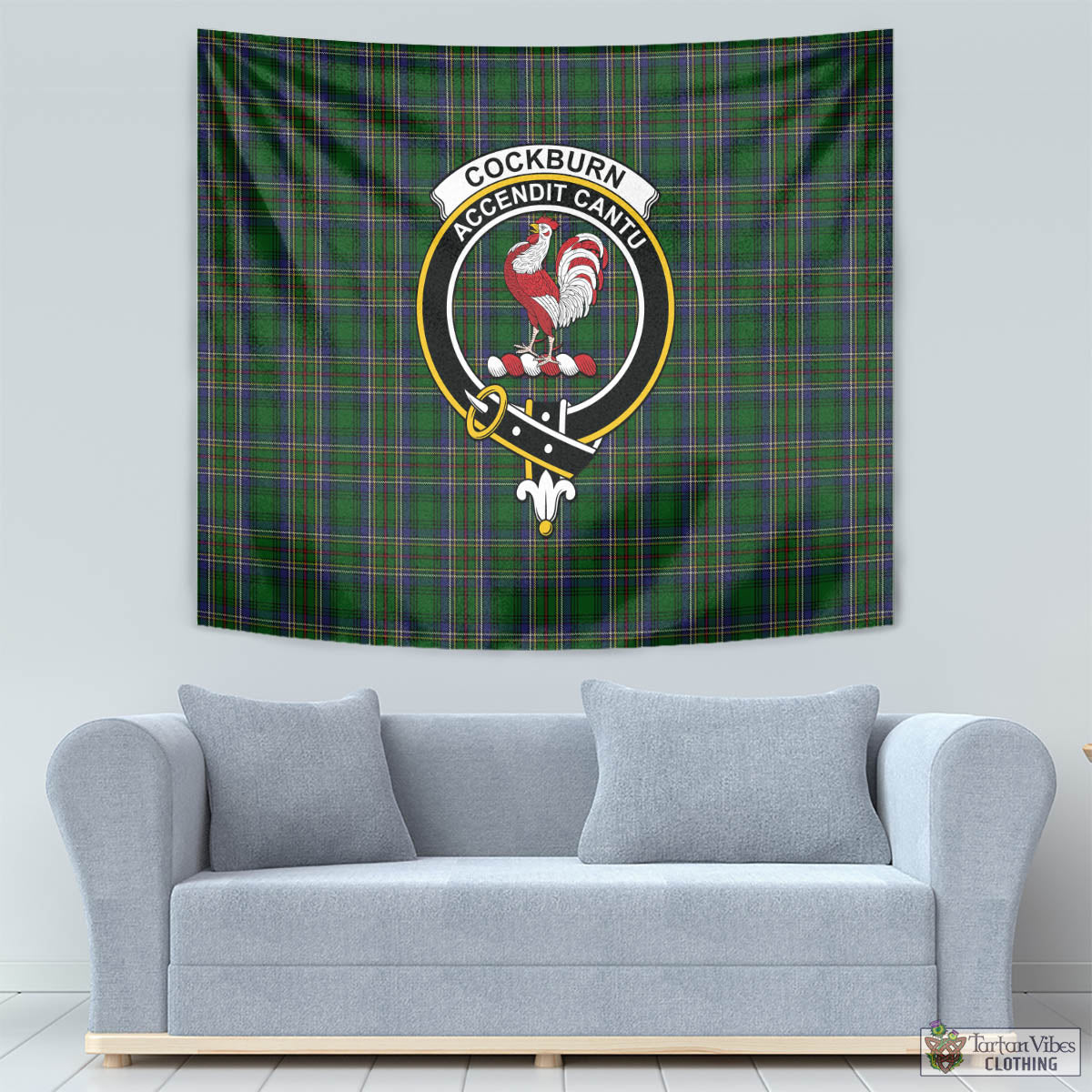 Tartan Vibes Clothing Cockburn Tartan Tapestry Wall Hanging and Home Decor for Room with Family Crest