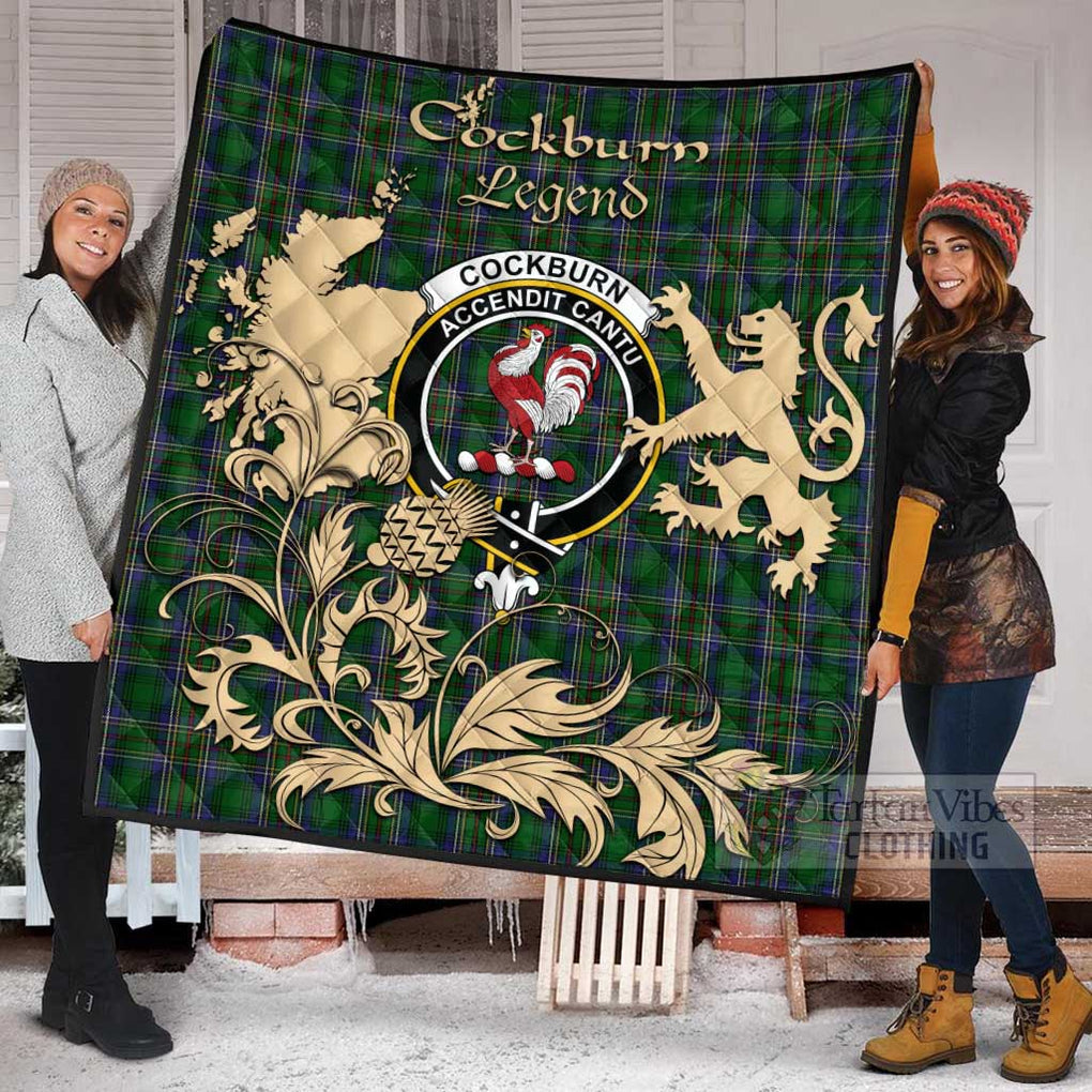 Tartan Vibes Clothing Cockburn Tartan Quilt with Family Crest and Scottish Symbol Style