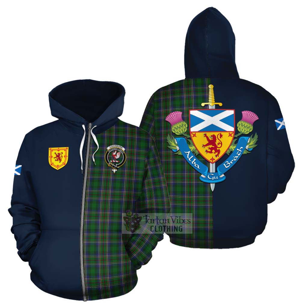 Tartan Vibes Clothing Cockburn Tartan Cotton Hoodie Alba with Scottish Lion Royal Arm Half Style