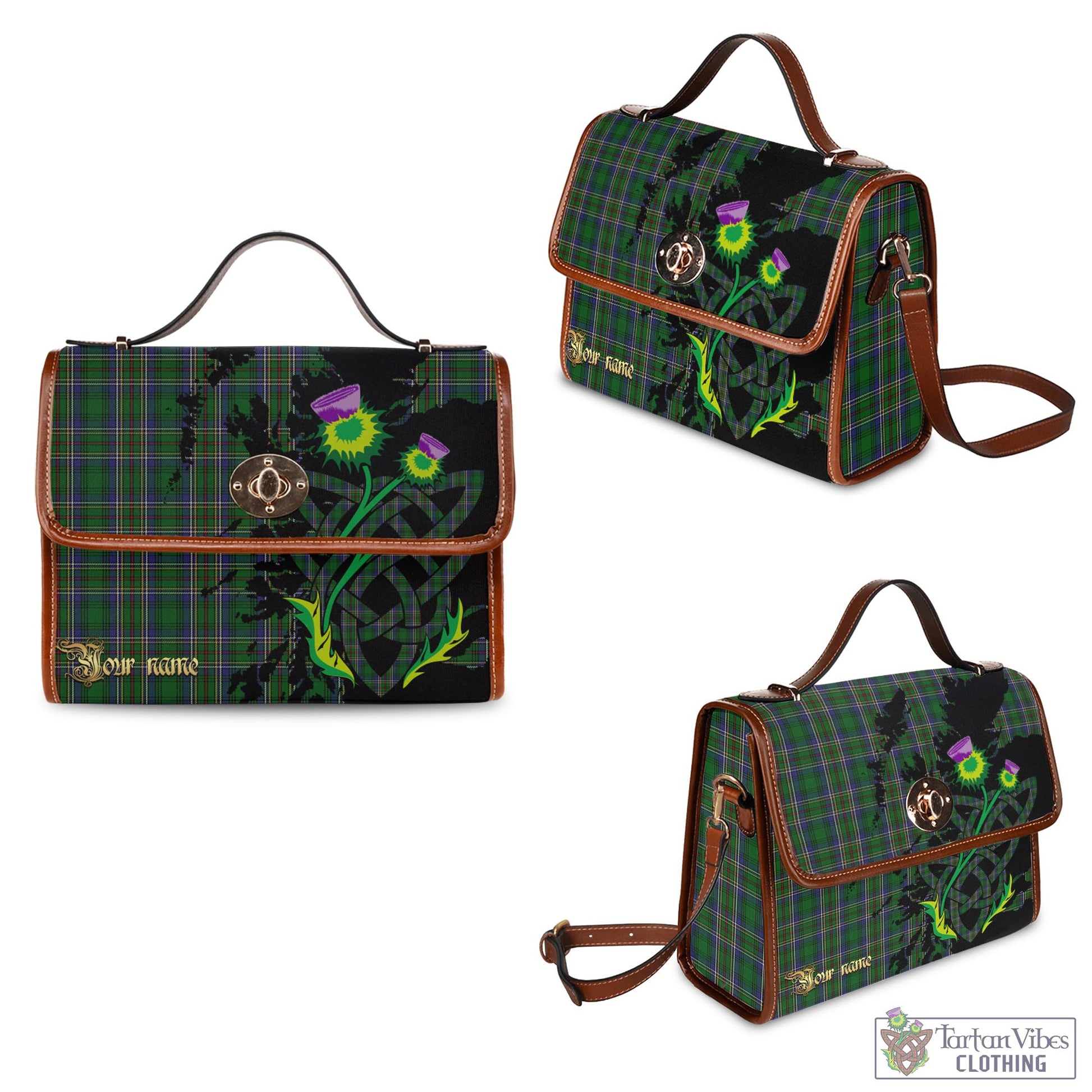 Tartan Vibes Clothing Cockburn Tartan Waterproof Canvas Bag with Scotland Map and Thistle Celtic Accents